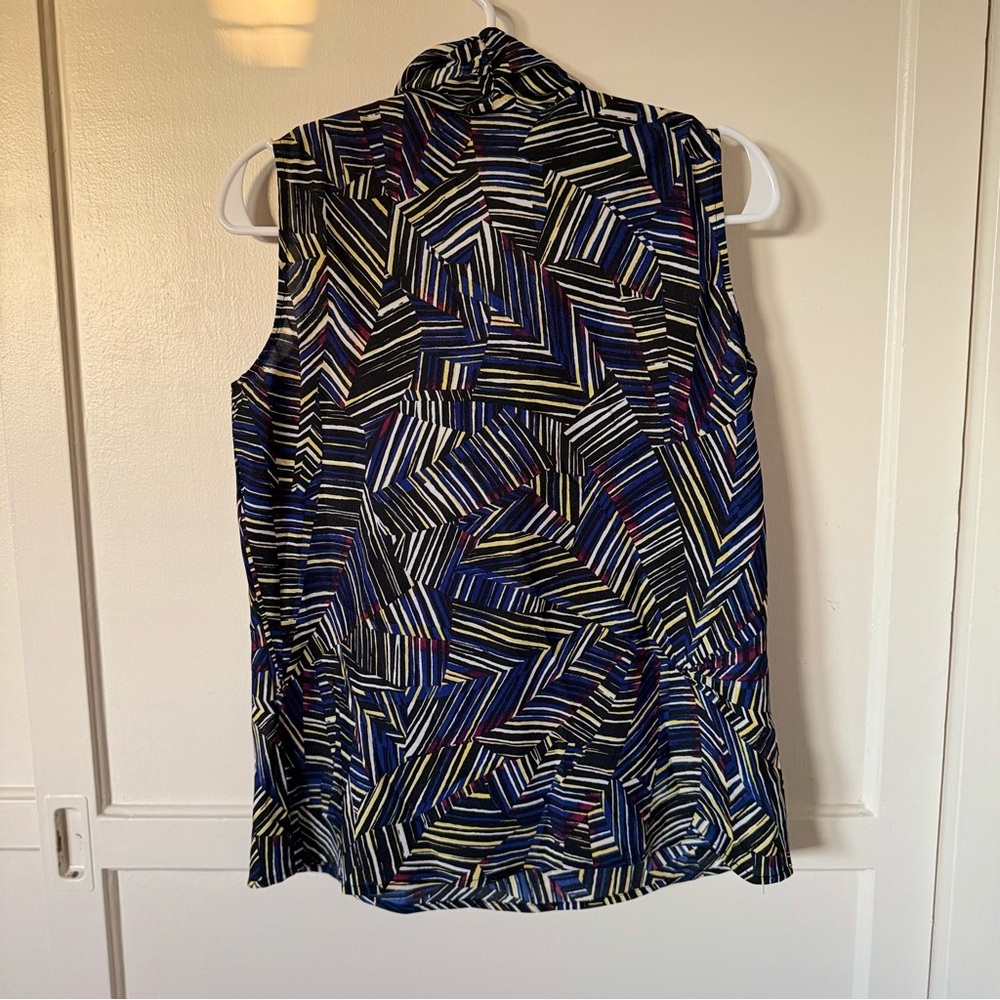 Evan Picone Navy and White Geometric Blouse - Picture 4 of 4